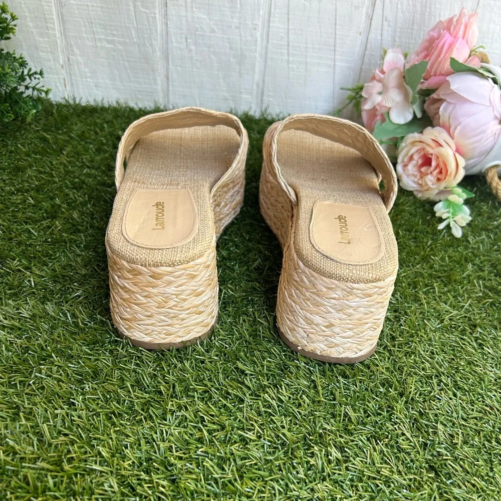Larroudé Women's Ash Braided natural  Raffia Flatform Sandals size 6.5 like new